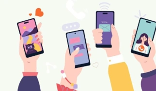 Une illustration de plusieurs Smartphones en pleine communication, symbolisant une prise de contact simple et accessible
