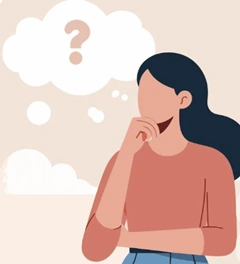 Illustration d’une femme pensive, la main posée sur le menton, le regard tourné vers un nuage contenant un point d’interrogation. L’image symbolise les ruminations, les doutes et les inquiétudes fréquents dans le trouble anxieux généralisé.